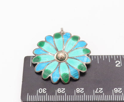925 Sterling Silver Vintage Brooch Pin MAYA TAXCO Enameled Flower  BP10913