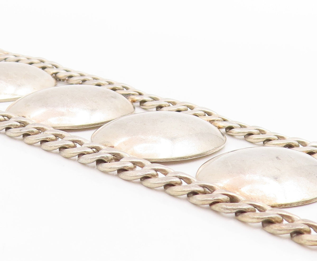 925 Sterling Silver Vintage Bracelet Geometric Solid Oval Link Chain  BT11421