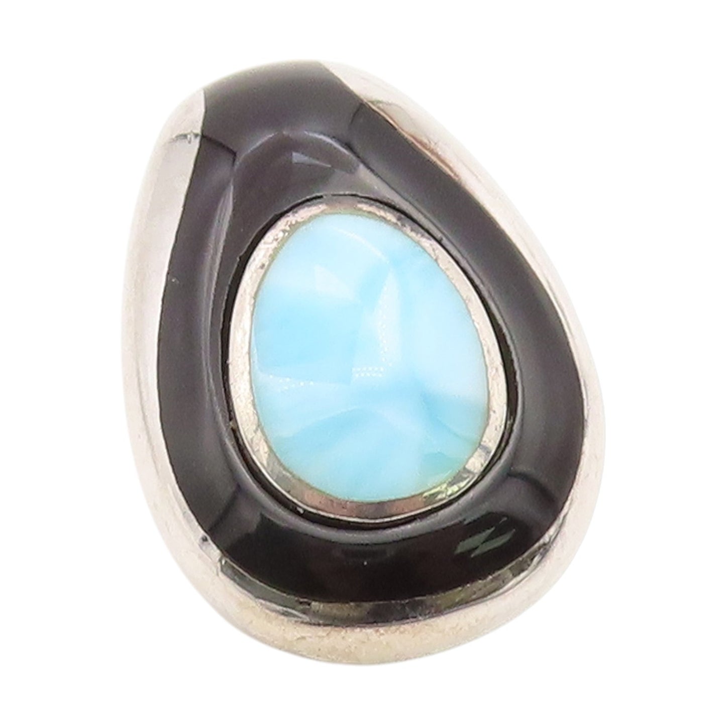925 Sterling Silver Vintage Pendant Cabochon Larimar & Onyx Slide Charm  PT25971