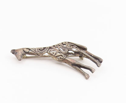 925 Sterling Silver Vintage Brooch Pin Open Scrollwork Giraffe Figurine  BP12375