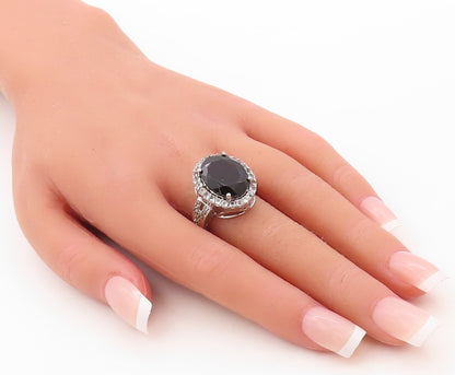 925 Sterling Silver Vintage Ring Oval Cut Spinel Halo CZ Inlay  Sz 7  RG30696