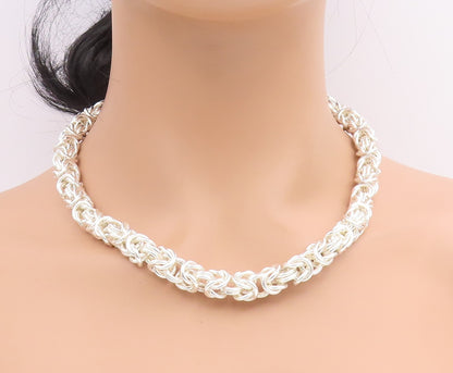925 Sterling Silver Vintage Necklace Intricate Woven Solid Byzantine Link NE4826