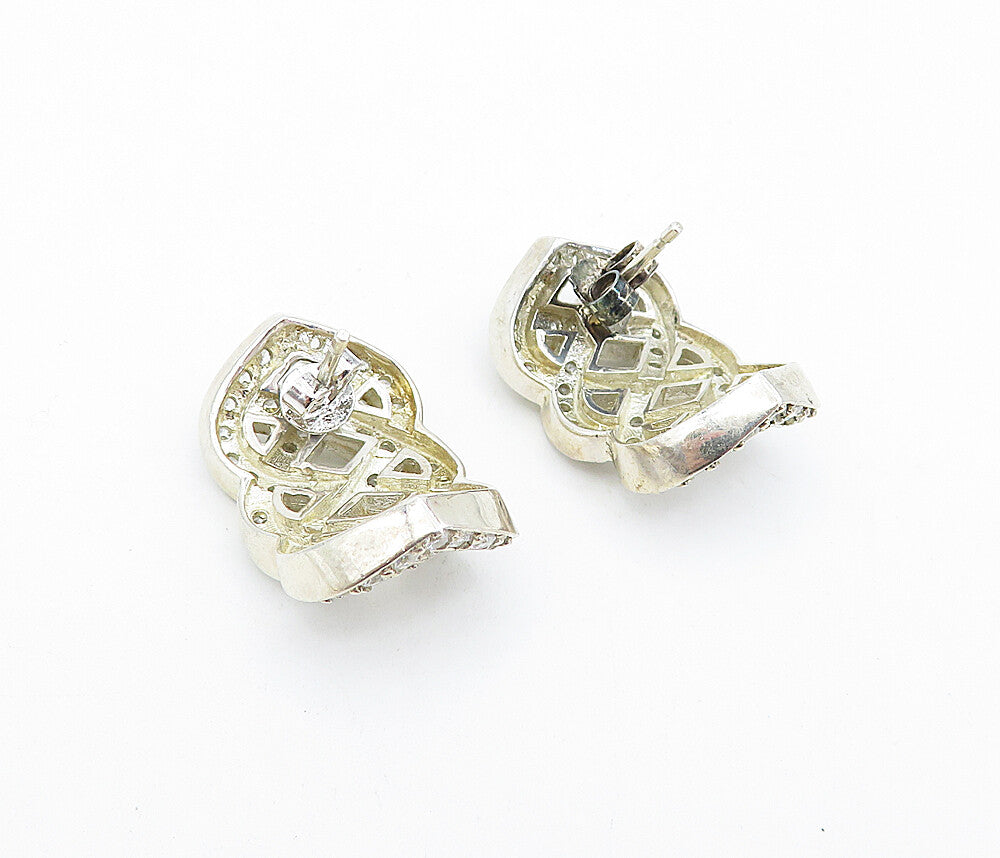 925 Sterling Silver  Vintage Cubic Zirconia Pretzel Knot Drop Earrings  EG2448