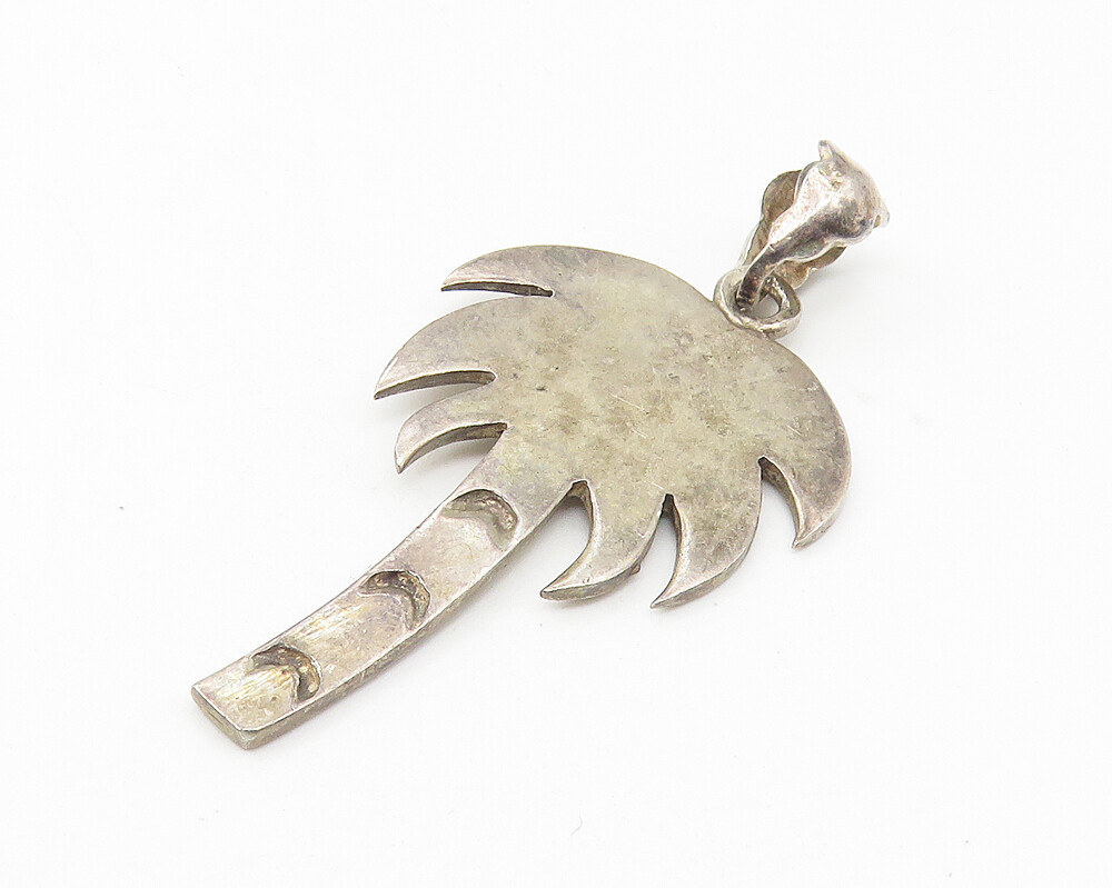 925 Sterling Silver  Vintage Dark Tone Palm Tree Motif Drop Pendant  PT8570