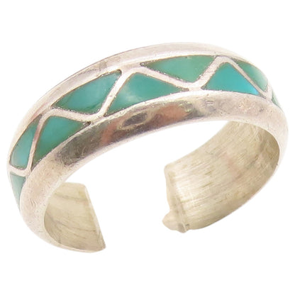 925 Sterling Silver Vintage Ring NAVAJO ZUNI Turquoise Weave Inlay Sz 7 RG36628