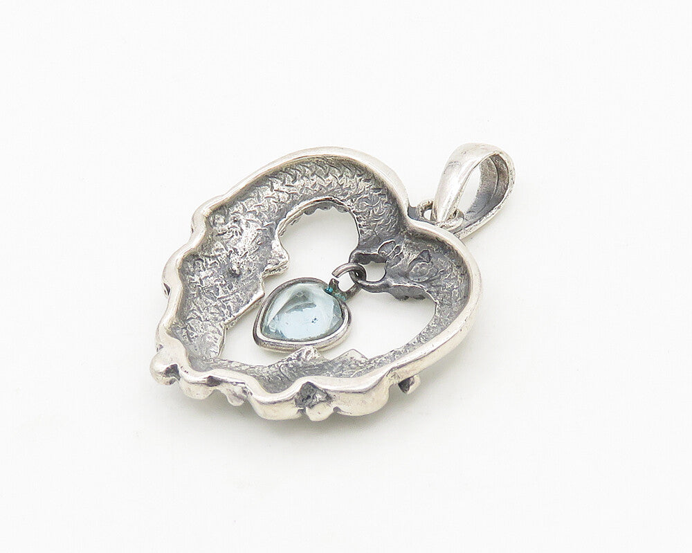 925 Sterling Silver  Vintage Aquamarine Swirl Love Heart Pendant  PT14667