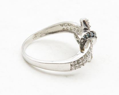 925 Sterling Silver  Genuine Blue & White Diamonds Band Ring Sz 8  RG13114