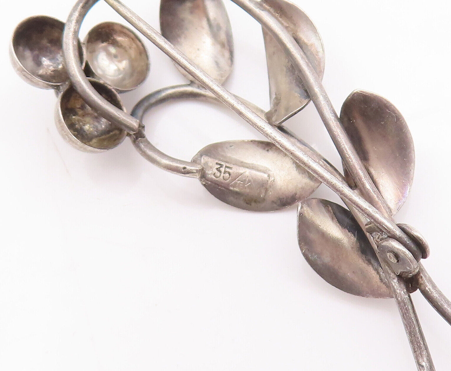 925 Sterling Silver Vintage Brooch Pin DENMARK Floral Carved Beaded  BP10841