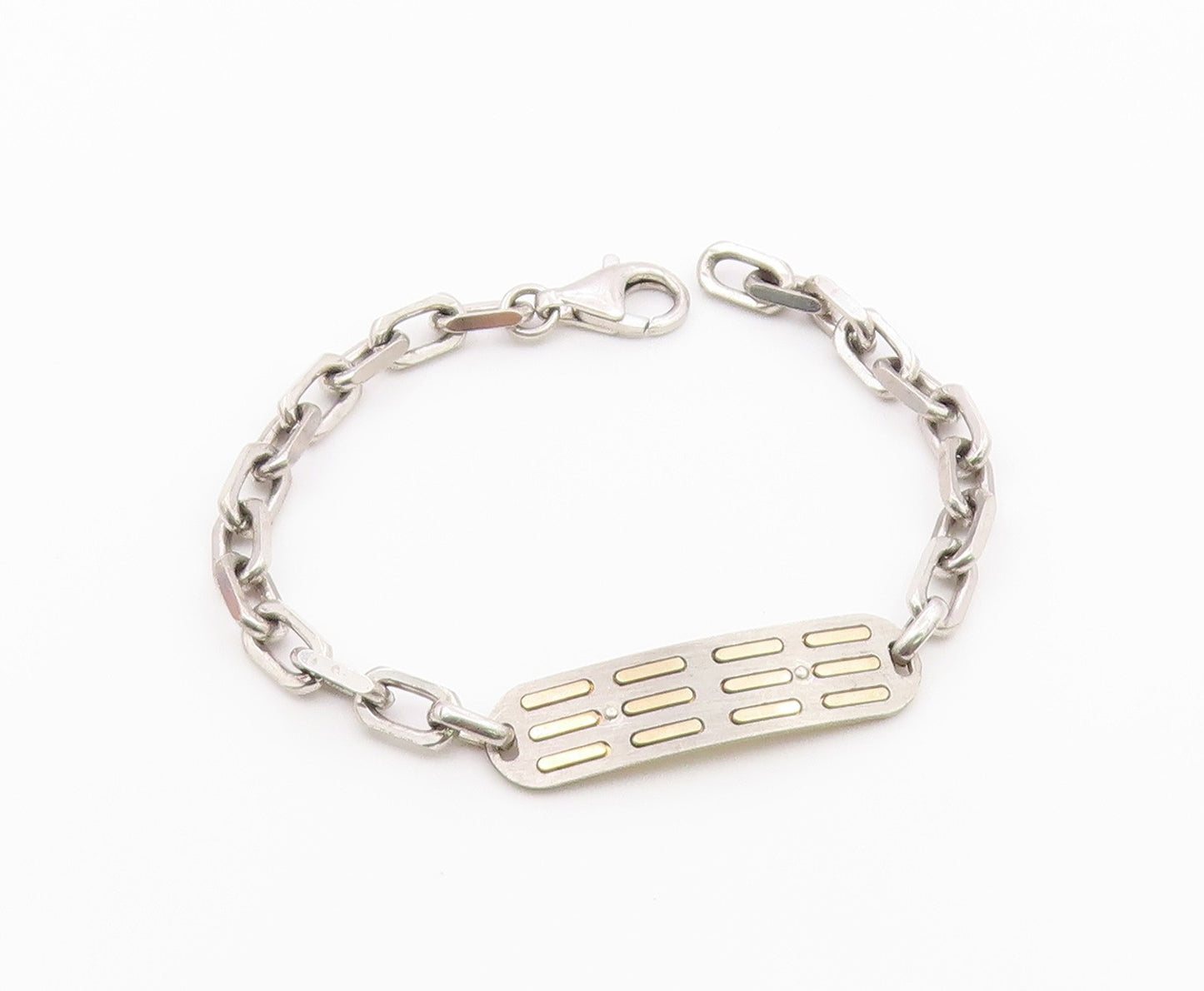 925 Sterling Silver  Vintage Two Tone Pattern Oval Link Chain Bracelet  BT8313