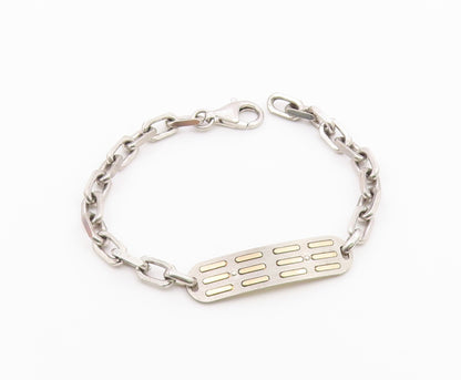 925 Sterling Silver  Vintage Two Tone Pattern Oval Link Chain Bracelet  BT8313
