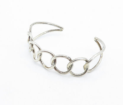 925 Sterling Silver  Vintage Shiny Interlocking Design Cuff Bracelet  BT2324