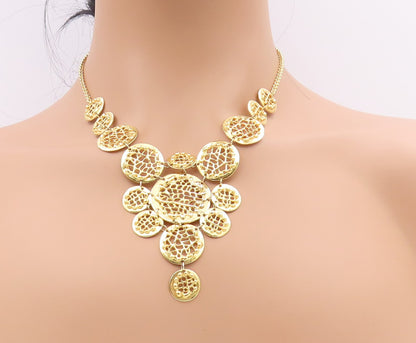 925 Sterling Silver Vintage Necklace Gold Plated Intricate Weave Circles  NE4691