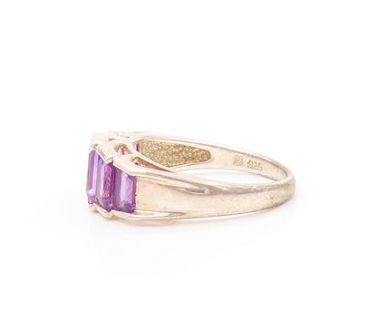 925 Sterling Silver Vintage Ring Square Amethyst Inlay  SZ 8.25  RG32133
