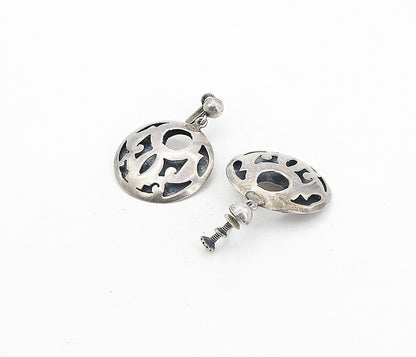 MEXICO 925 Sterling Silver  Vintage Cutout Pattern Non Pierce Earrings  EG4166