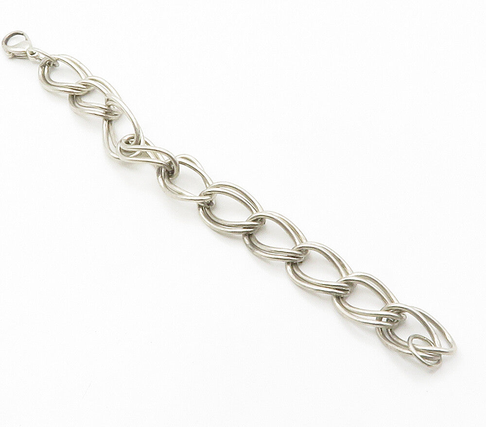 925 Sterling Silver  Vintage Smooth Double Link Chain Bracelet  BT5777