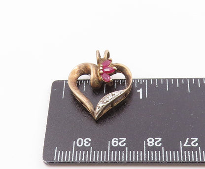 925 Sterling Silver  Vintage Marquise Ruby Two Tone Love Heart Pendant PT20843