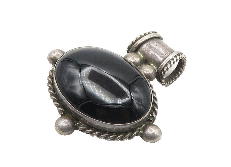 925 Sterling Silver  Vintage Cabochon Cut Black Onyx Twist Pendant  PT14366