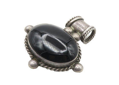 925 Sterling Silver  Vintage Cabochon Cut Black Onyx Twist Pendant  PT14366