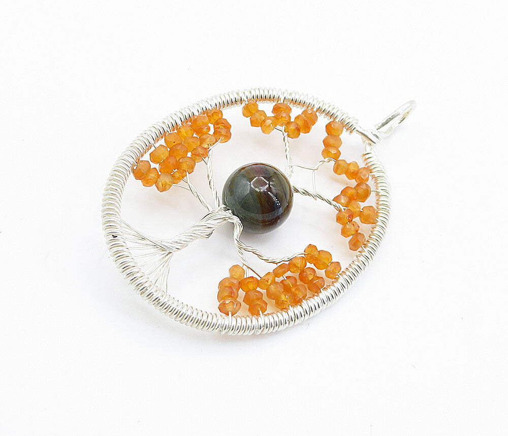 925 Sterling Silver  Modernist Agate & Citrine Tree Of Life Pendant  PT6098