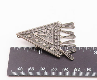 925 Silver  Vintage Triangular Floral & Diamond Pattern Brooch Pin  BP9427