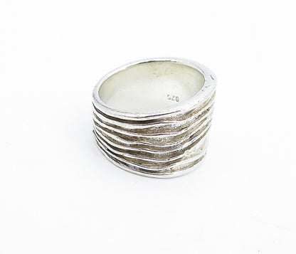 925 Sterling Silver  Vintage Modernist Wavy Tapered Band Ring Sz 6  RG4759