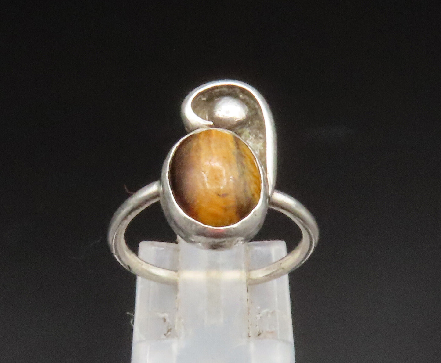 925 Sterling Silver  Vintage Tiger's Eye Bead Swirl Ring Sz 6.5  RG25216