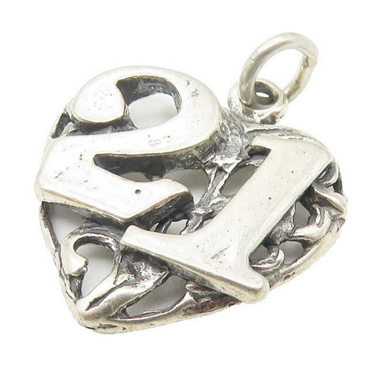 925 Sterling Silver  Vintage Shiny 21st Birthday Love Heart Pendant  PT8972
