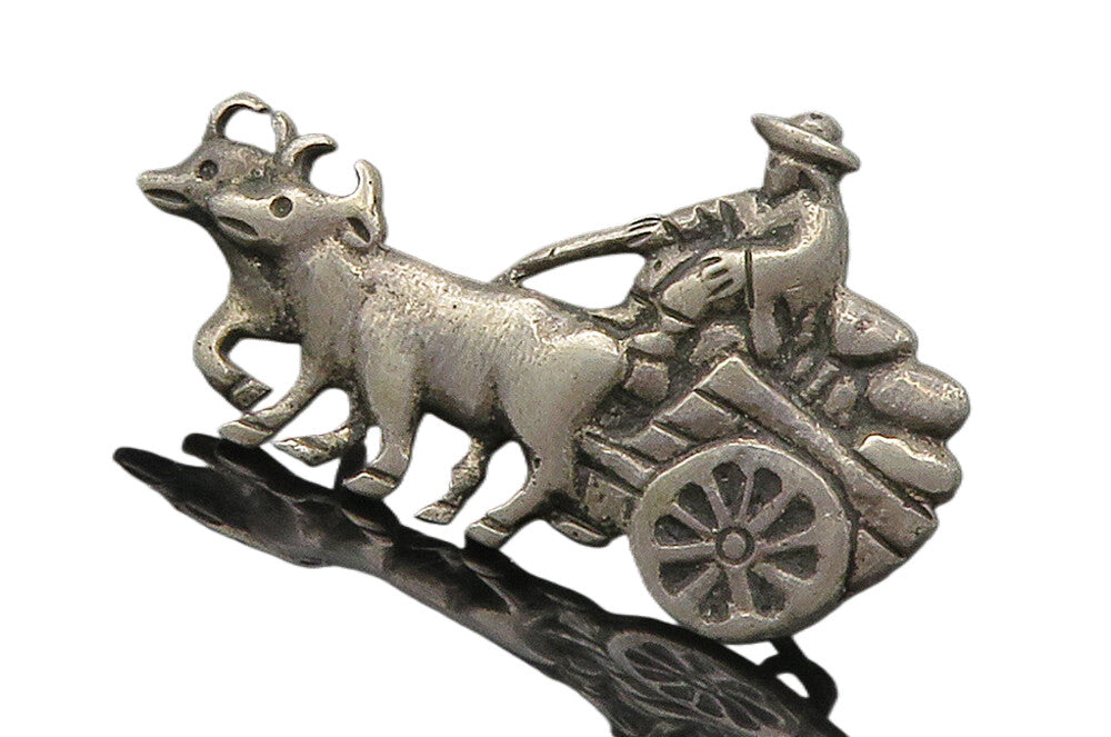 925 Sterling Silver  Vintage Antique Man On Bull Carriage Brooch Pin  BP5943