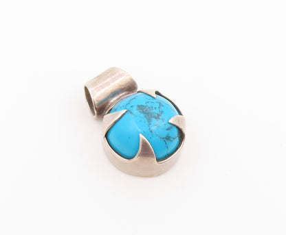 925 Sterling Silver Vintage Pendant MEXICO Cabochon Turquoise Charm  PT26471