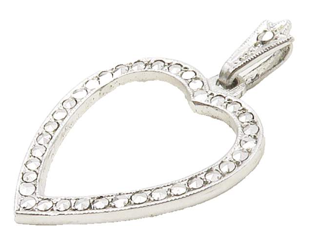 925 Sterling Silver  Vintage Sparkling Open Love Heart Drop Pendant  PT12854
