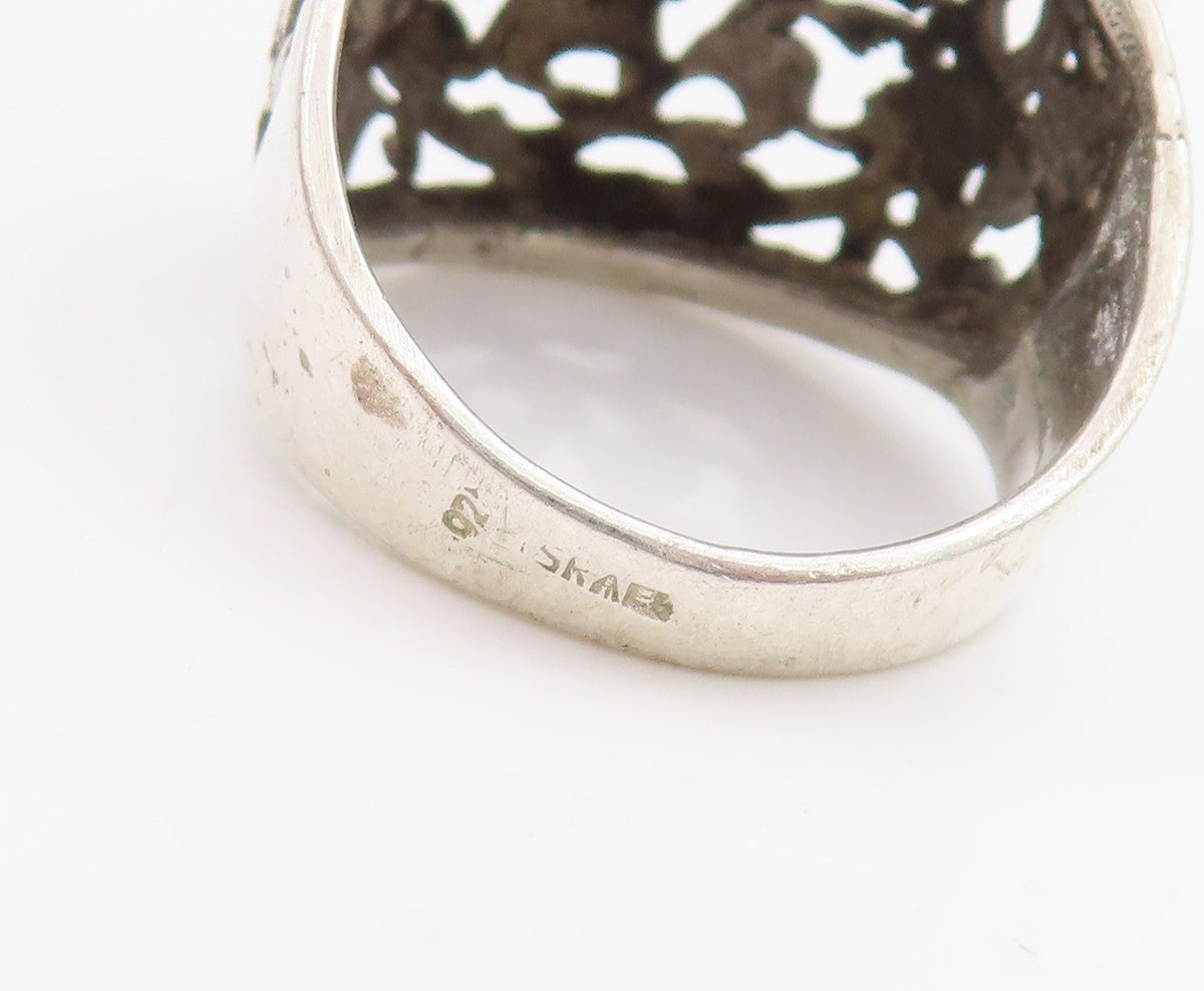 925 Sterling Silver Vintage Ring ISRAEL Floral Filigree Dome Band Sz 6.5 RG33821