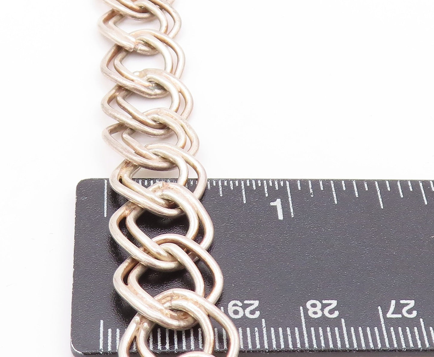 925 Sterling Silver Vintage Bracelet Brutalist Double Linked Rings Band  BT11281