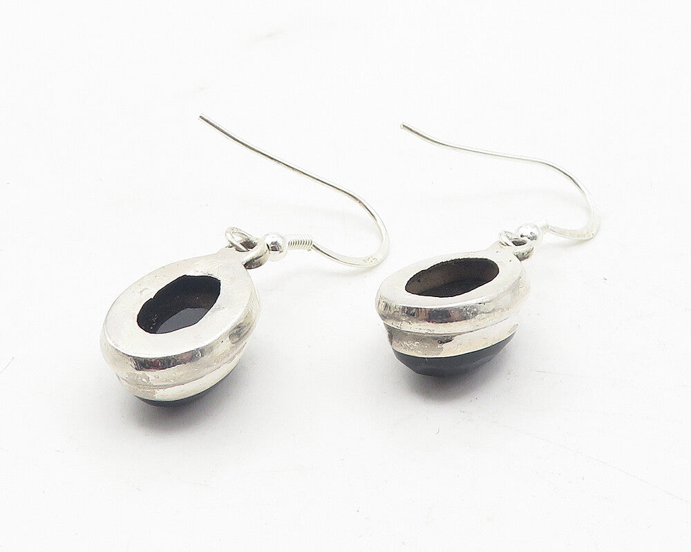 925 Sterling Silver  Vintage Faceted Black Hematite Dangle Earrings  EG6157