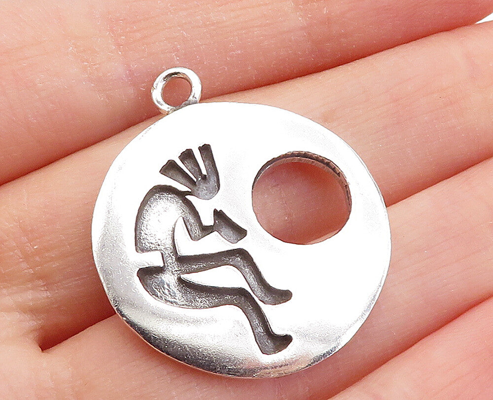 MEXICO 925 Sterling Silver  Vintage Oxidized Kokopelli Dancer Pendant  PT3885