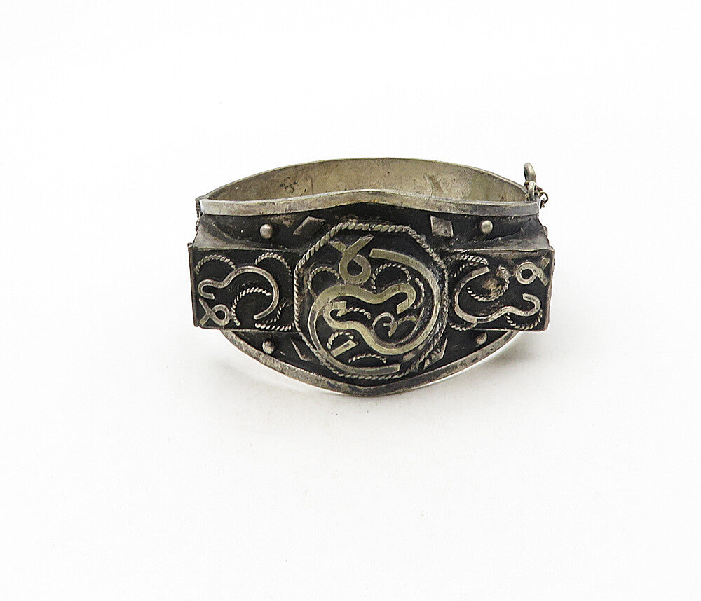 925 Sterling Silver  Vintage Antique Oxidized Swirl Bangle Bracelet  BT4043