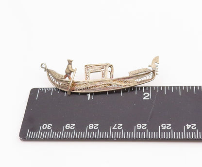 925 Sterling Silver Vintage Brooch Pin Filigree Miniature Gondola Boat  BP12450