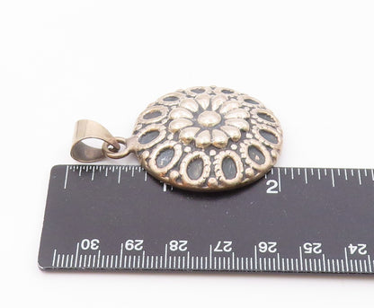 MWS MEXICO 925 Silver  Vintage Shiny Round Floral Motif Pendant  PT16072