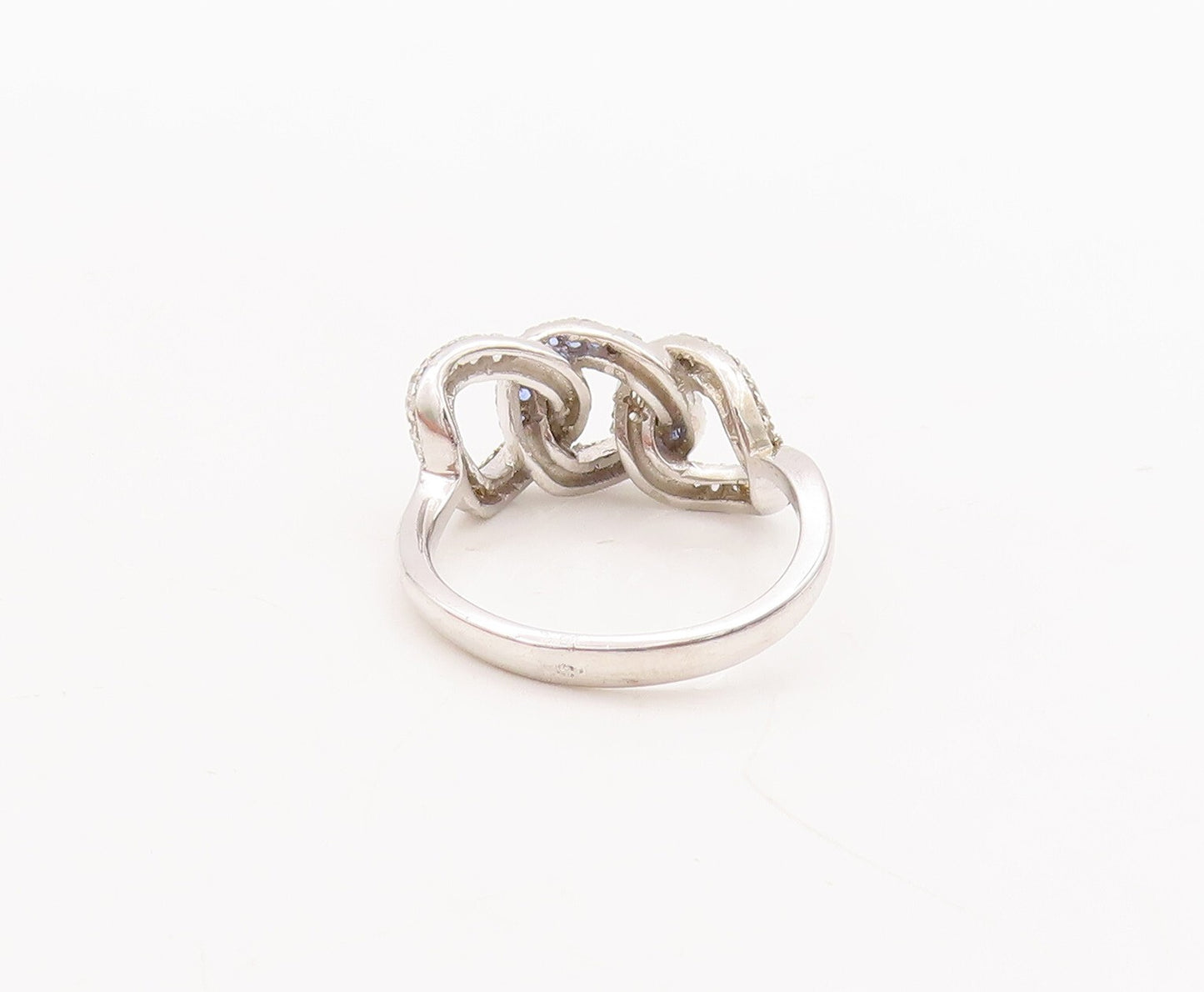 925 Sterling Silver Vintage Ring 2 Tone Sapphire Inlay Linked Rings Sz 7 RG29365