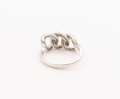 925 Sterling Silver Vintage Ring 2 Tone Sapphire Inlay Linked Rings Sz 7 RG29365