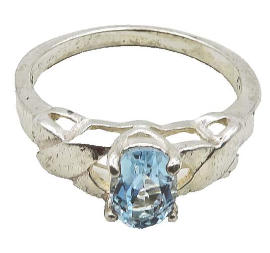 925 Sterling Silver  Vintage Prong Set Blue Topaz Shiny Band Ring Sz 8 RG19015