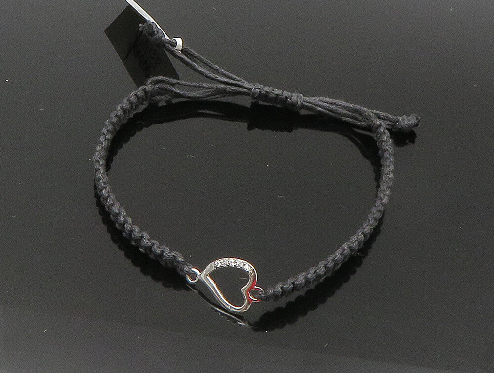 925 Silver  Cubic Zirconia Love Heart Adjustable Friendship Bracelet  BT1019