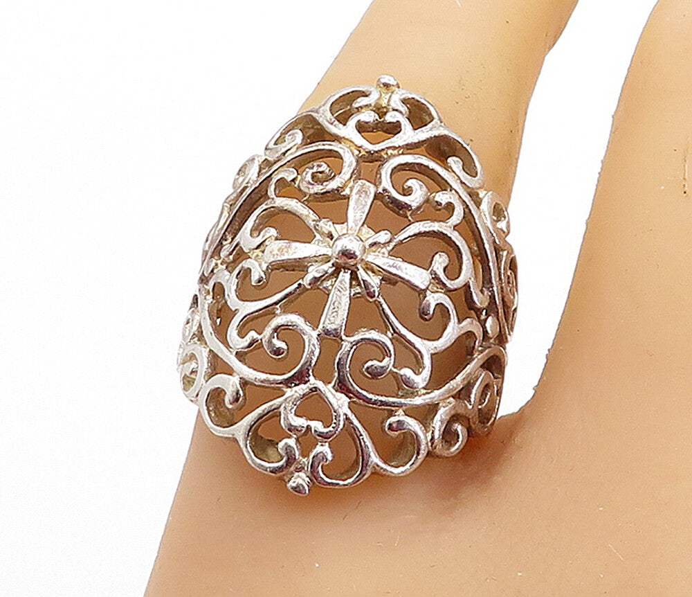 925 Sterling Silver  Vintage Shiny Love Heart Swirl Band Ring Sz 6.5  RG5578