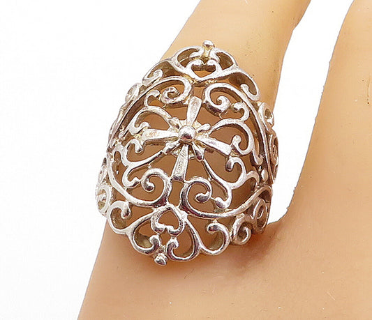 925 Sterling Silver  Vintage Shiny Love Heart Swirl Band Ring Sz 6.5  RG5578