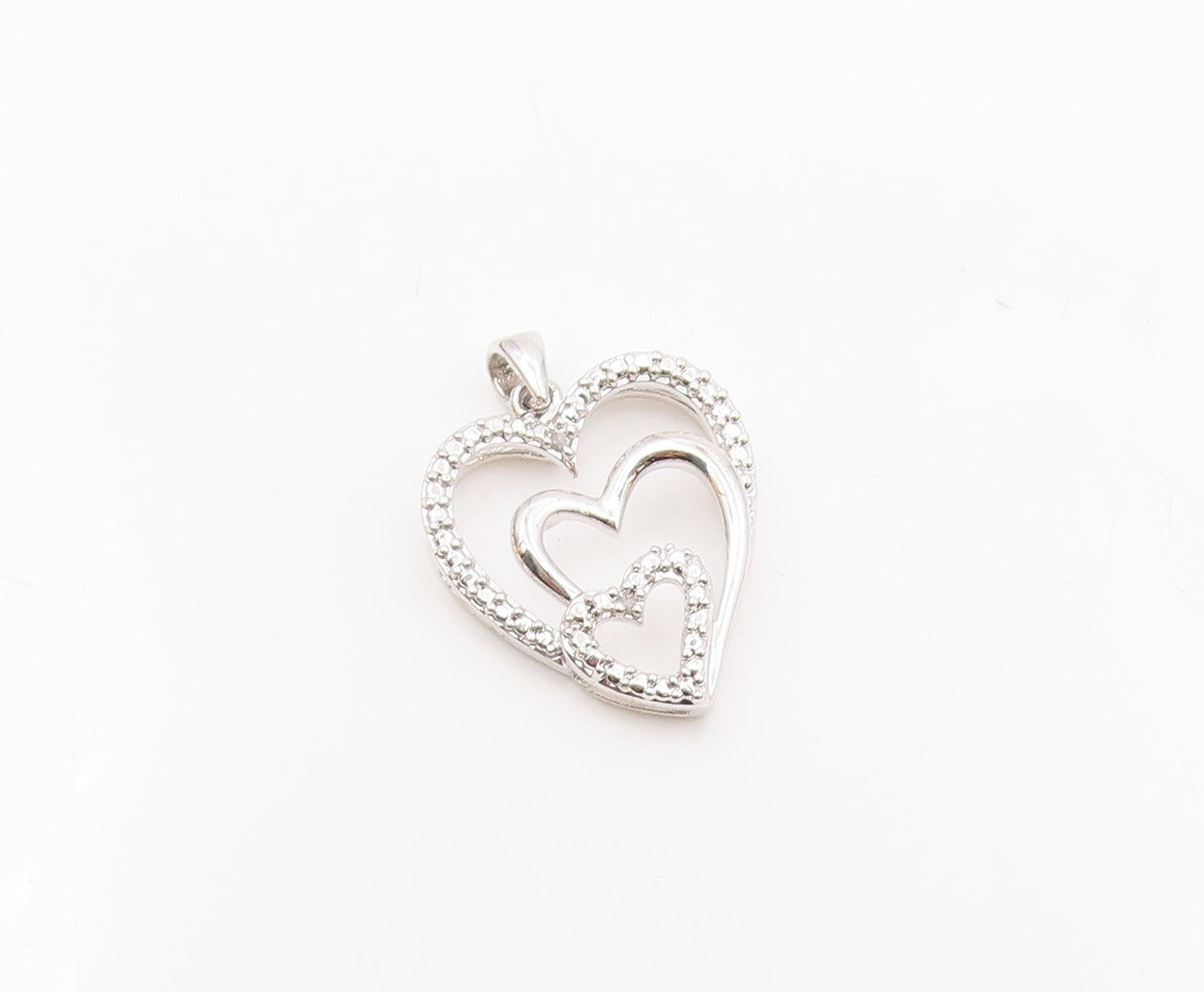 925 Silver  Vintage Genuine Diamond Graduated Love Hearts Pendant  PT15685