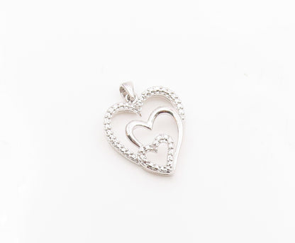 925 Silver  Vintage Genuine Diamond Graduated Love Hearts Pendant  PT15685