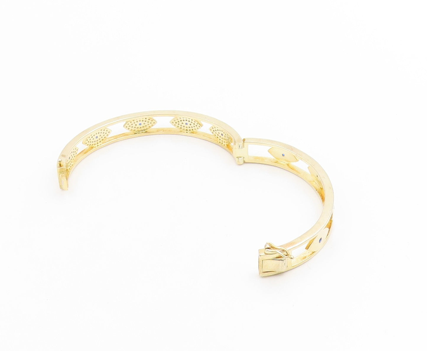 925 Sterling Silver Vintage Bracelet Gold Plated CZ Evil Eye Bangle  BT12004