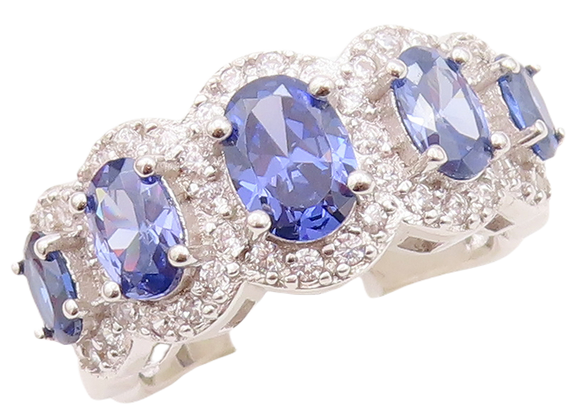 925 Sterling Silver Vintage Ring Oval Cut Sapphire Halo CZ Band  Sz 7  RG30140