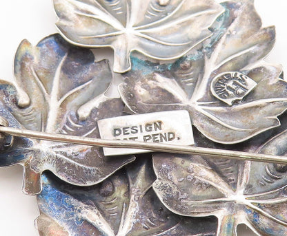 925 Sterling Silver Vintage Brooch Pin Dark Tone Carved Leaves Cluster   BP11345