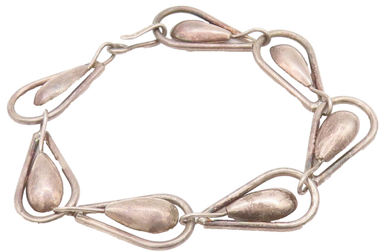 925 Sterling Silver Vintage Bracelet MEXICO Solid Double Drop Shape Link BT10301