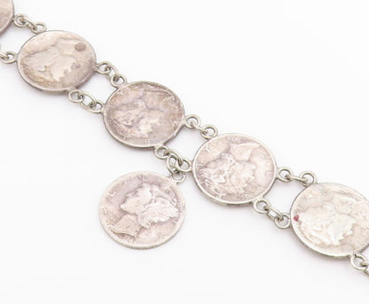 925 Sterling Silver Vintage Bracelet Classic US Mercury Dime Coin Link  BT12219